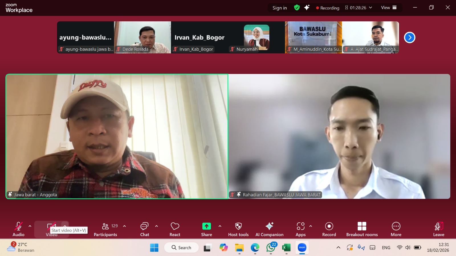 Tangkap Layar Kordiv. SDMO Fereddy sedang meenyampaikan penguatan SDM dalam forum Diskusi Pojok Pengawasan secara Daring (18/2/26)